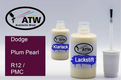 Dodge, Plum Pearl, R12 / PMC: 20ml Lackstift + 20ml Klarlack - Set, von ATW Autoteile West.